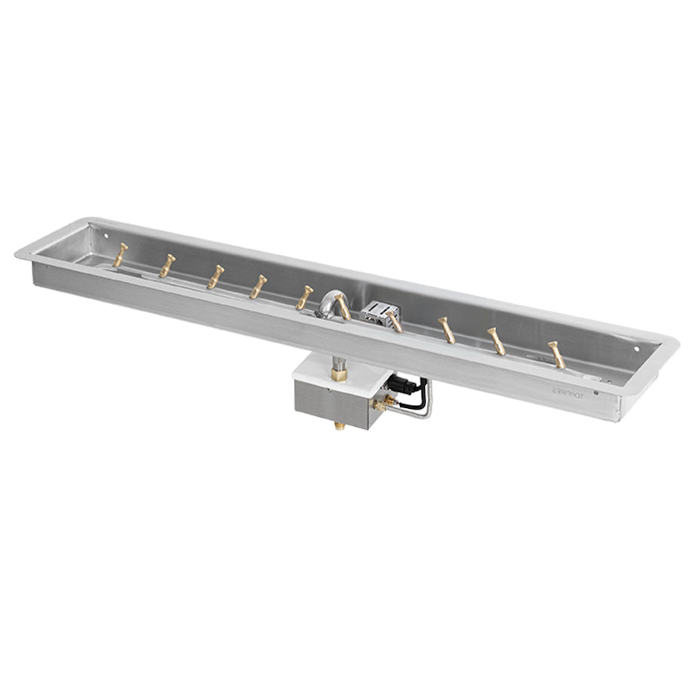 Stainless steel linear gas fire pit burner kit with electronic ignition module