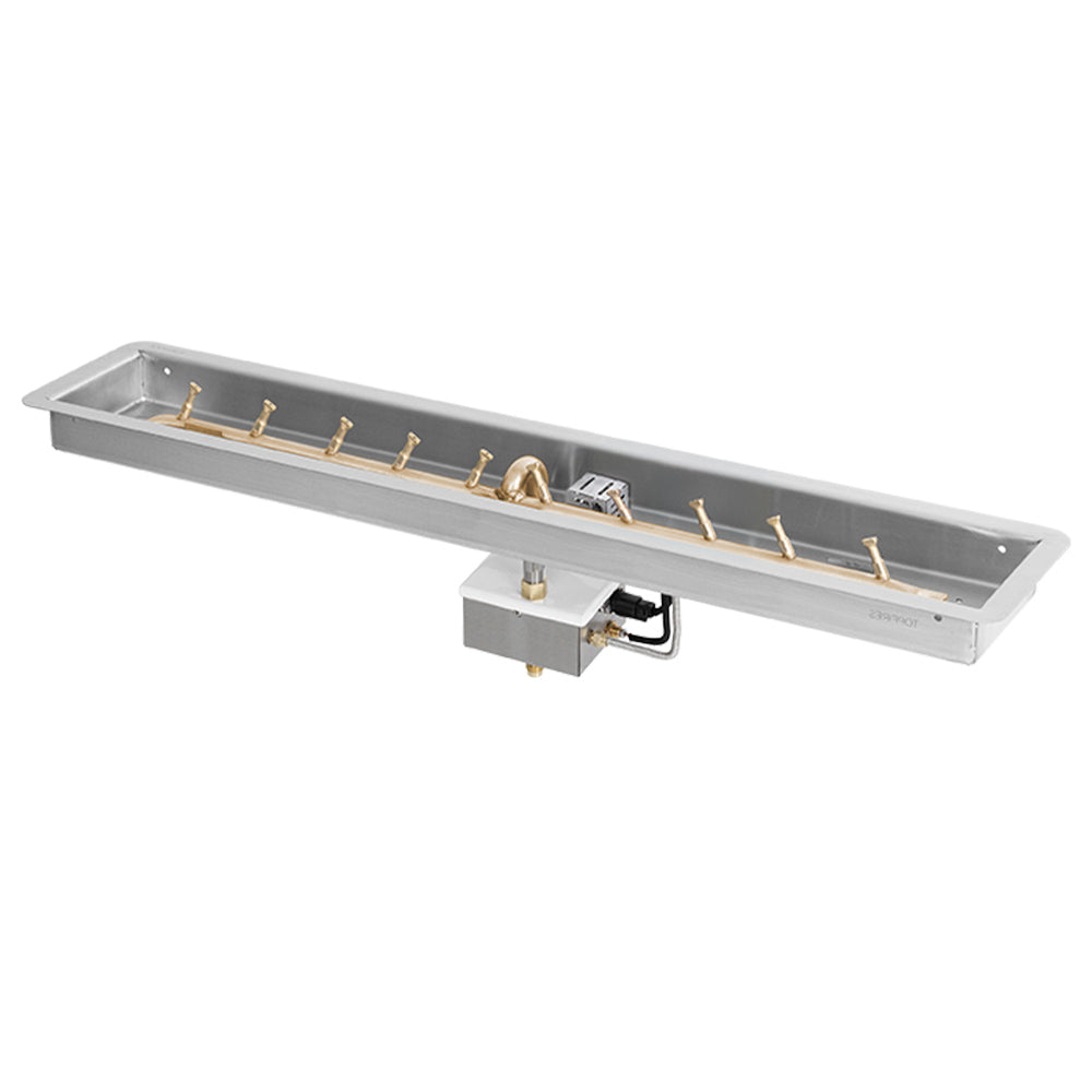 Brass linear bullet gas fire pit burner kit with electronic ignition control box