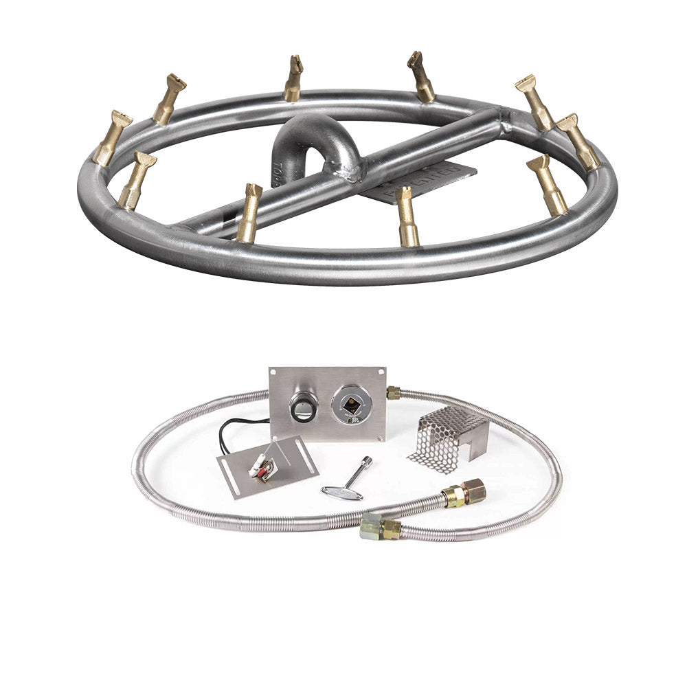 The Outdoor Plus Stainless Steel Round Bullet Spark Ignition Gas Fire Pit Burner Kit