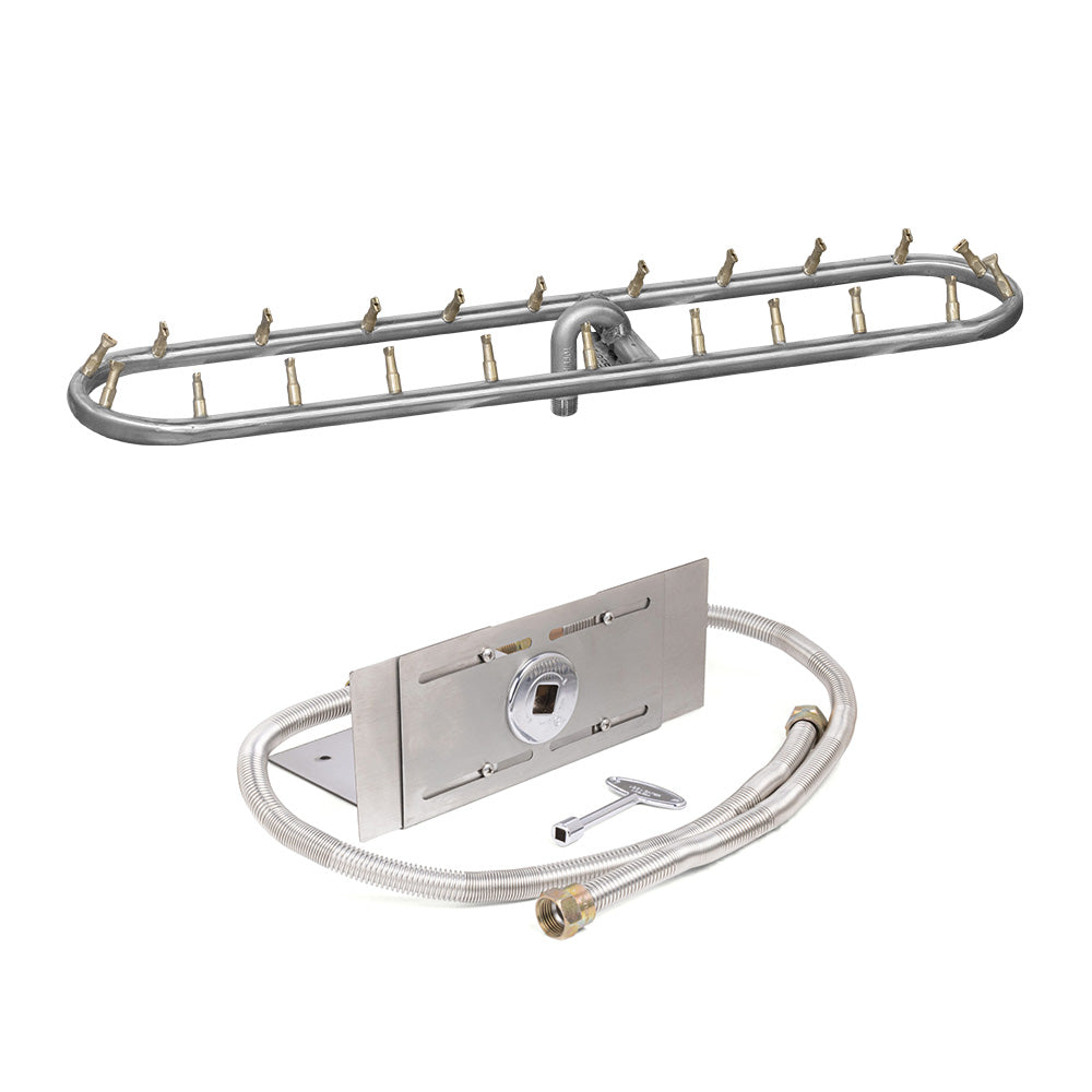 Stainless steel rectangle gas fire pit burner kit with control valve and flexible hoses
