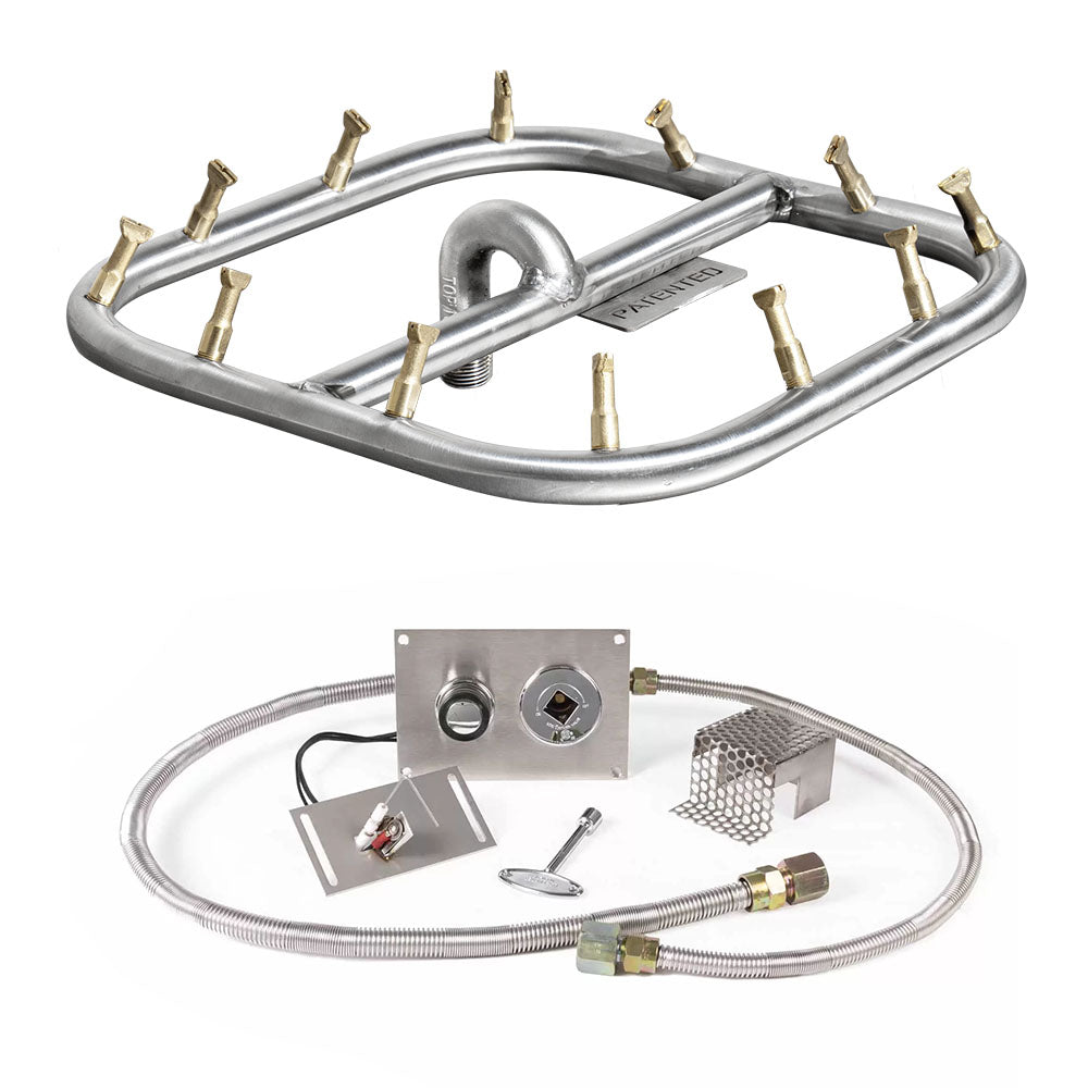 The Outdoor Plus Stainless Steel Square Bullet Spark Ignition Gas Fire Pit Burner Kit