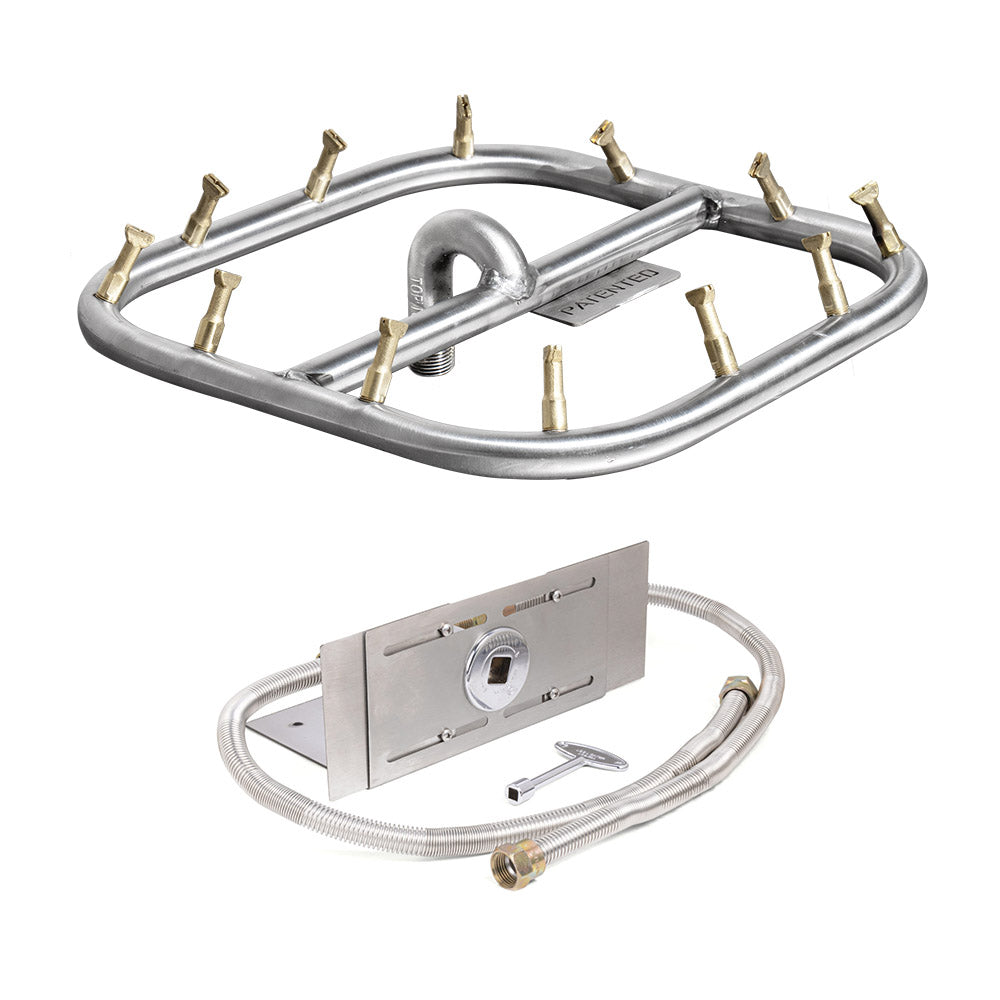 Stainless steel square bullet burner kit with gas hose and brass orifices
