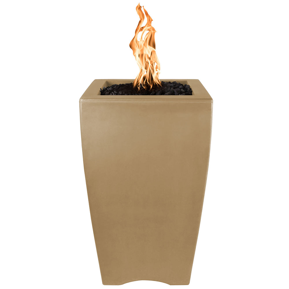 Stone concrete fire pillar with flames in open top