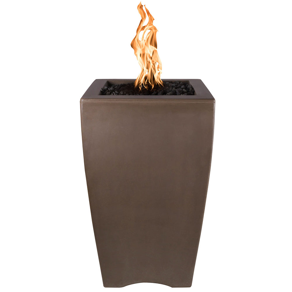 Dark gray concrete fire pillar with flames in open top