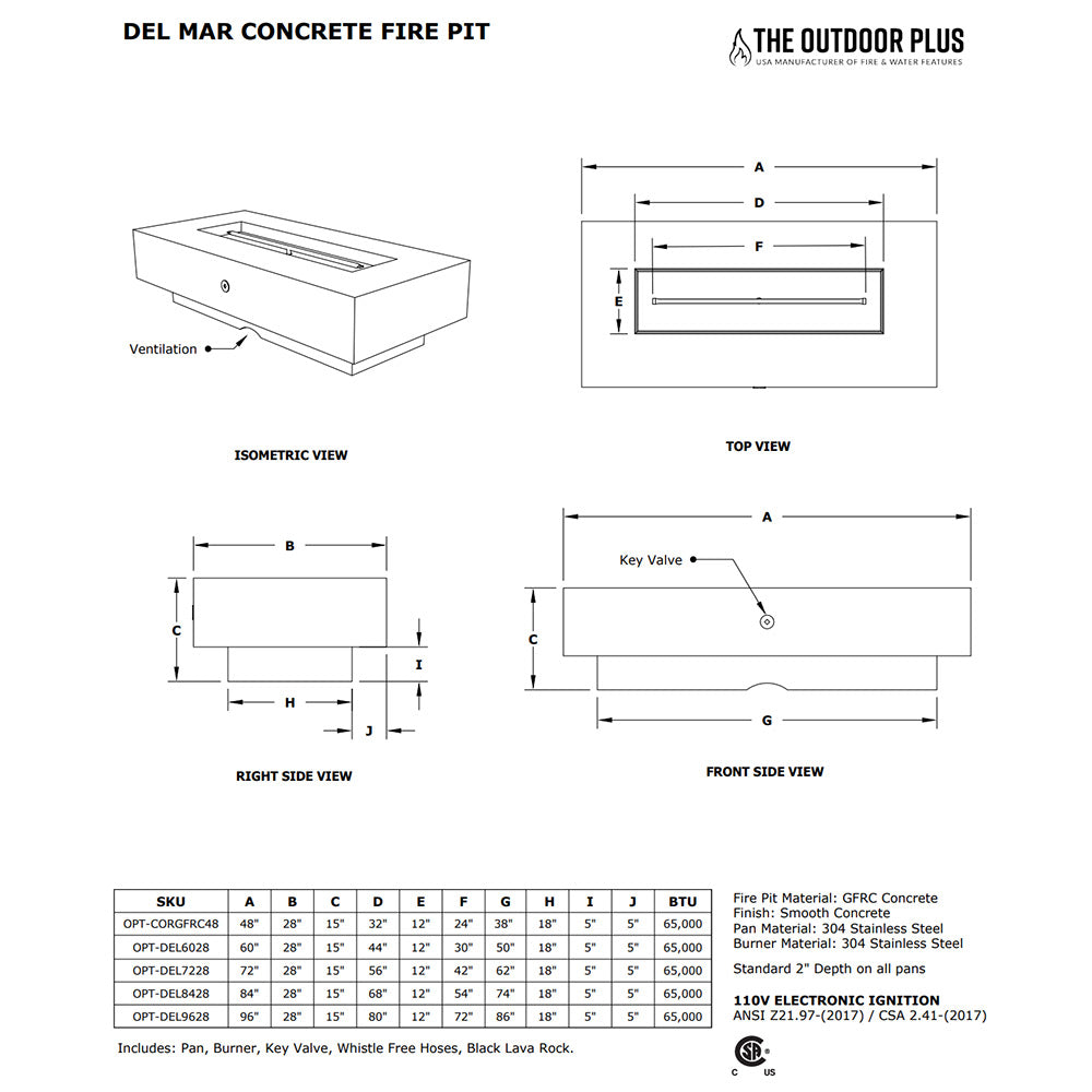 TOP Fires by The Outdoor Plus Del Mar Linear Concrete Gas Fire Pit