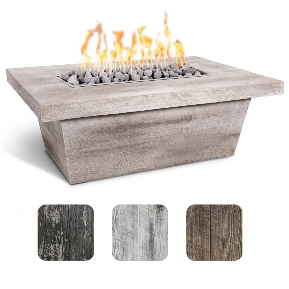 TOP Fires by The Outdoor Plus Carson 16-Inch Tall Rectangular Wood Grain Concrete Gas Fire Pit