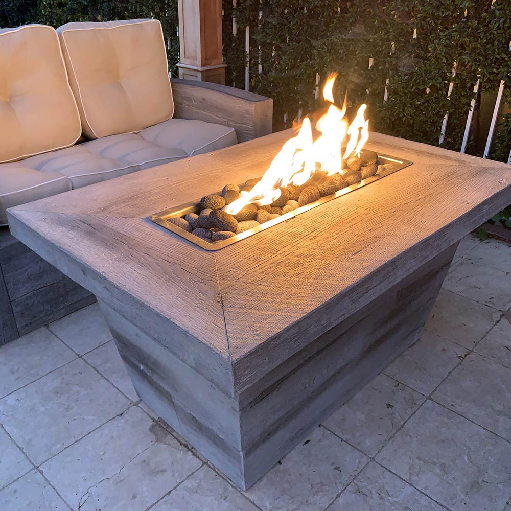 TOP Fires by The Outdoor Plus Carson 16-Inch Tall Rectangular Wood Grain Concrete Gas Fire Pit
