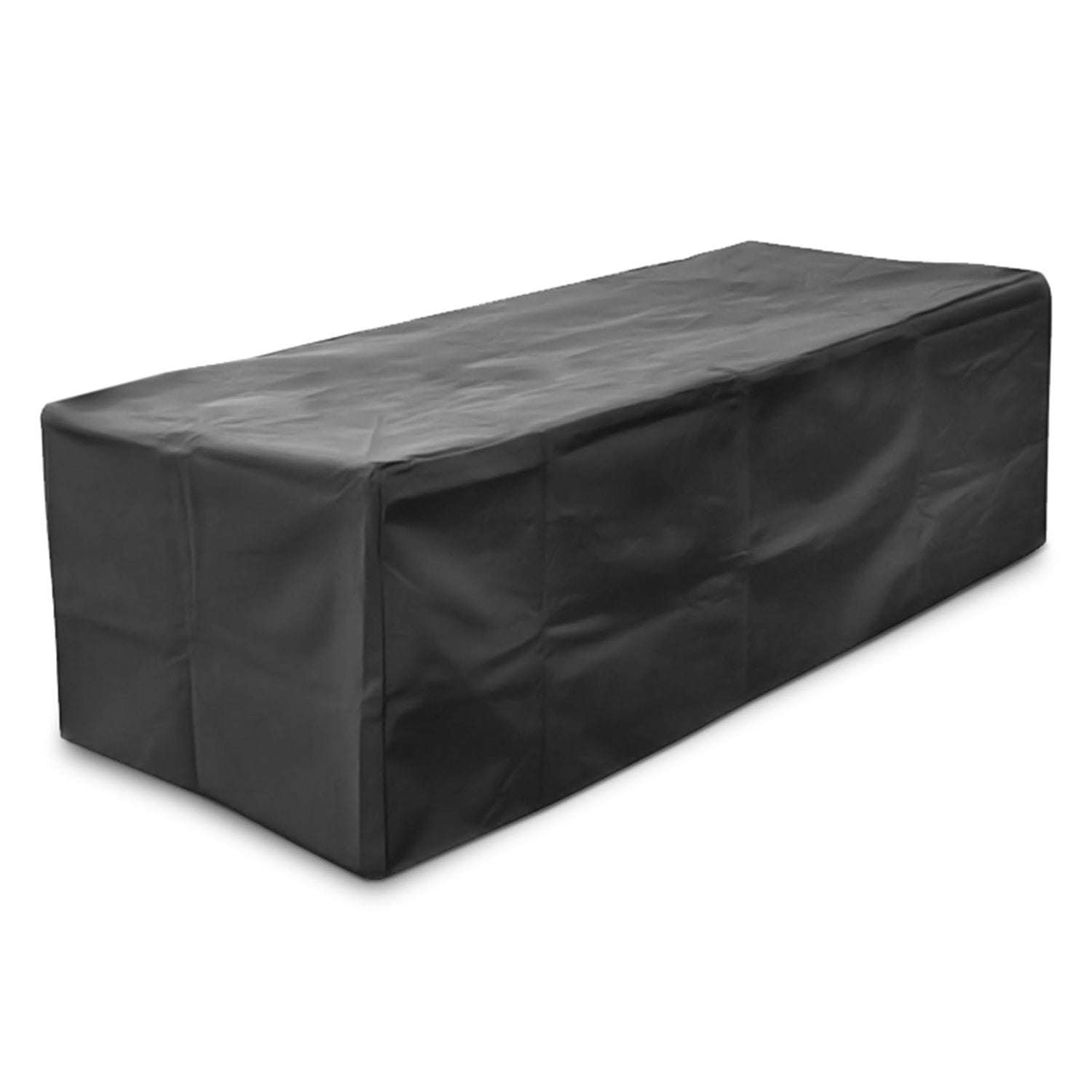 Rectangular canvas fire pit cover, dark gray, fitted shape with smooth top panel.