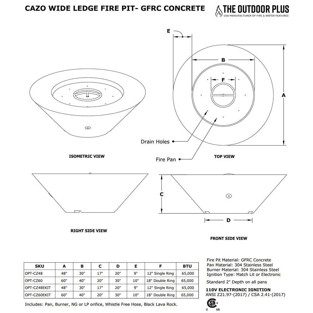 TOP Fires by The Outdoor Plus Cazo Wide Ledge Round Concrete Gas Fire Pit