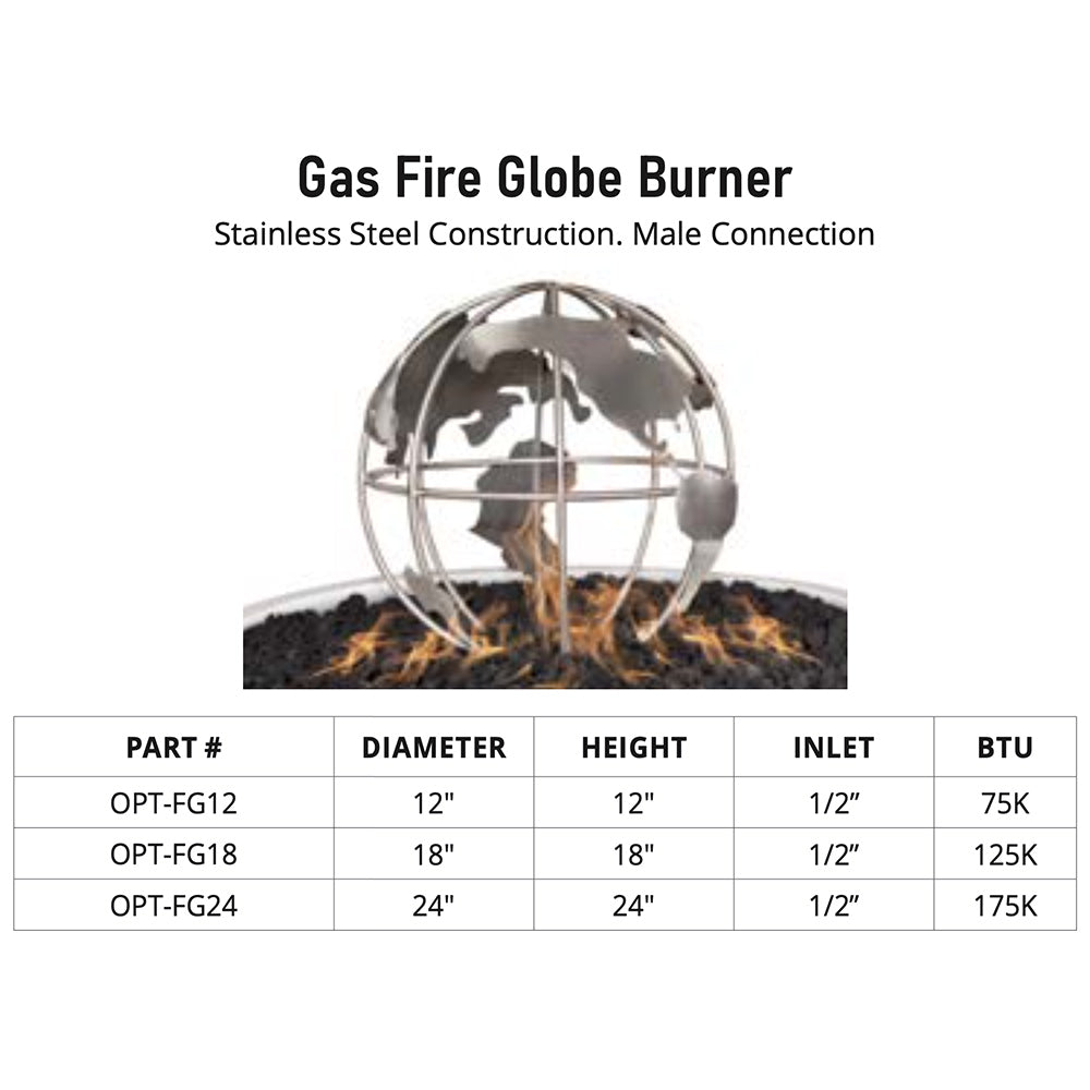 Stainless steel gas fire globe burner with burner tube and spherical mesh guard