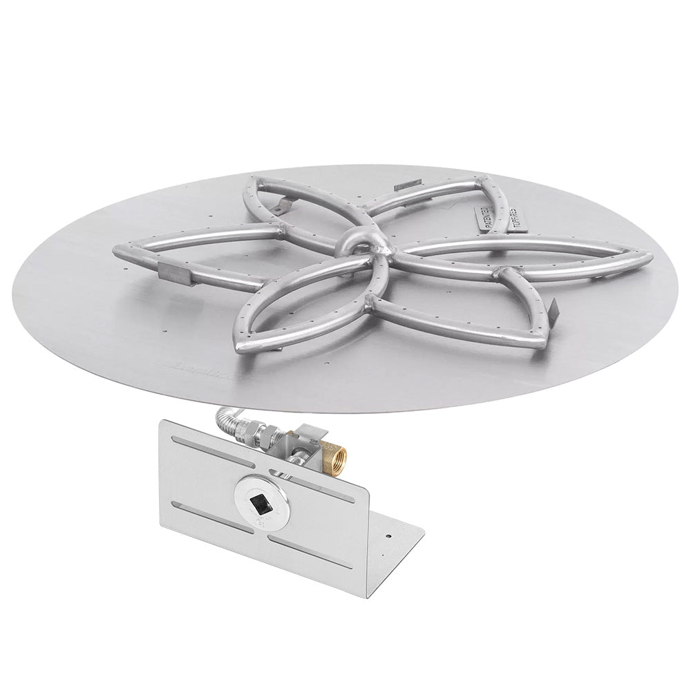 Gas fire pit burner kit with round burner pan and lotus flower burner head