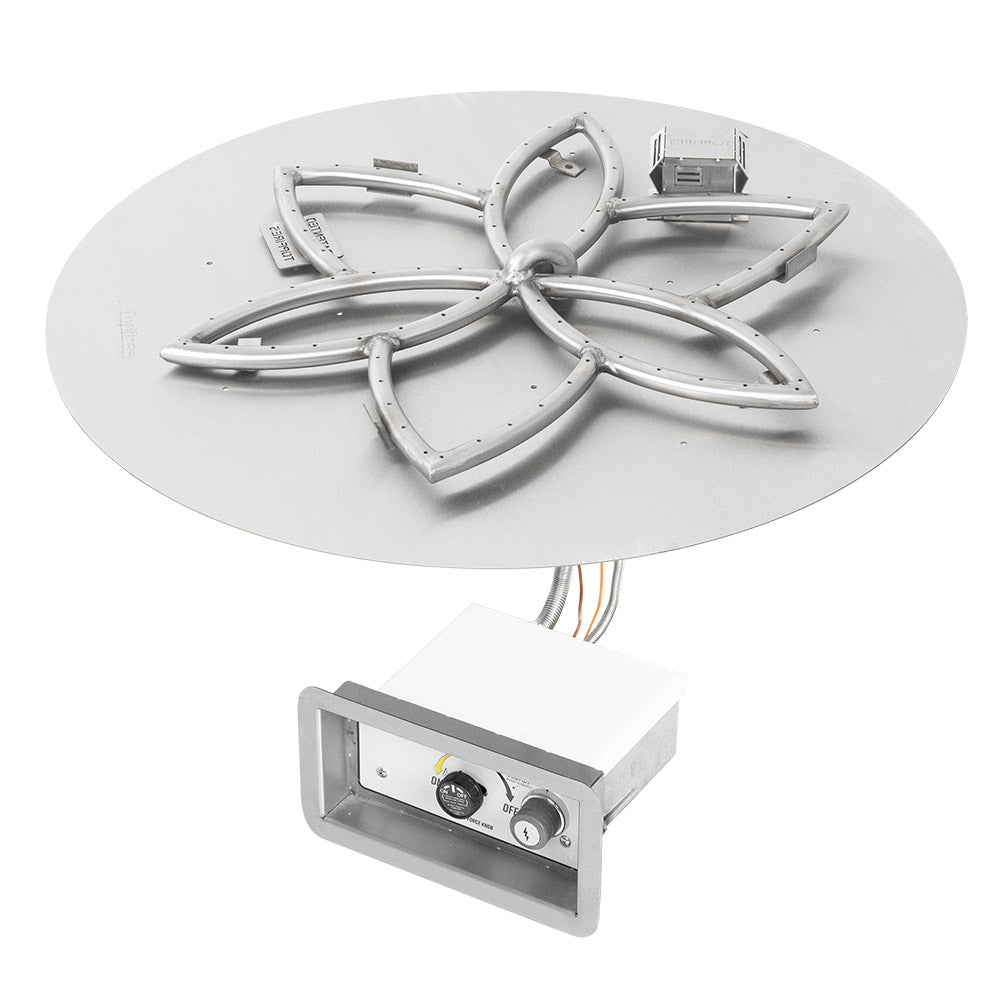 Lotus flower gas fire pit burner kit with metal burner assembly and ignition control