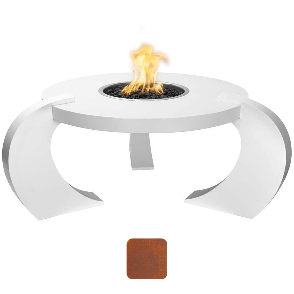 TOP Fires by The Outdoor Plus Frisco Round Corten Steel Match Light Gas Fire Table