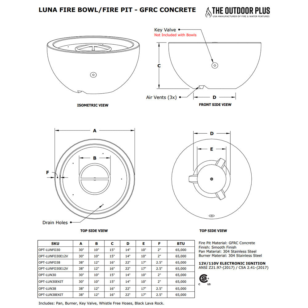 TOP Fires by The Outdoor Plus Luna Round Concrete Gas Fire Pit