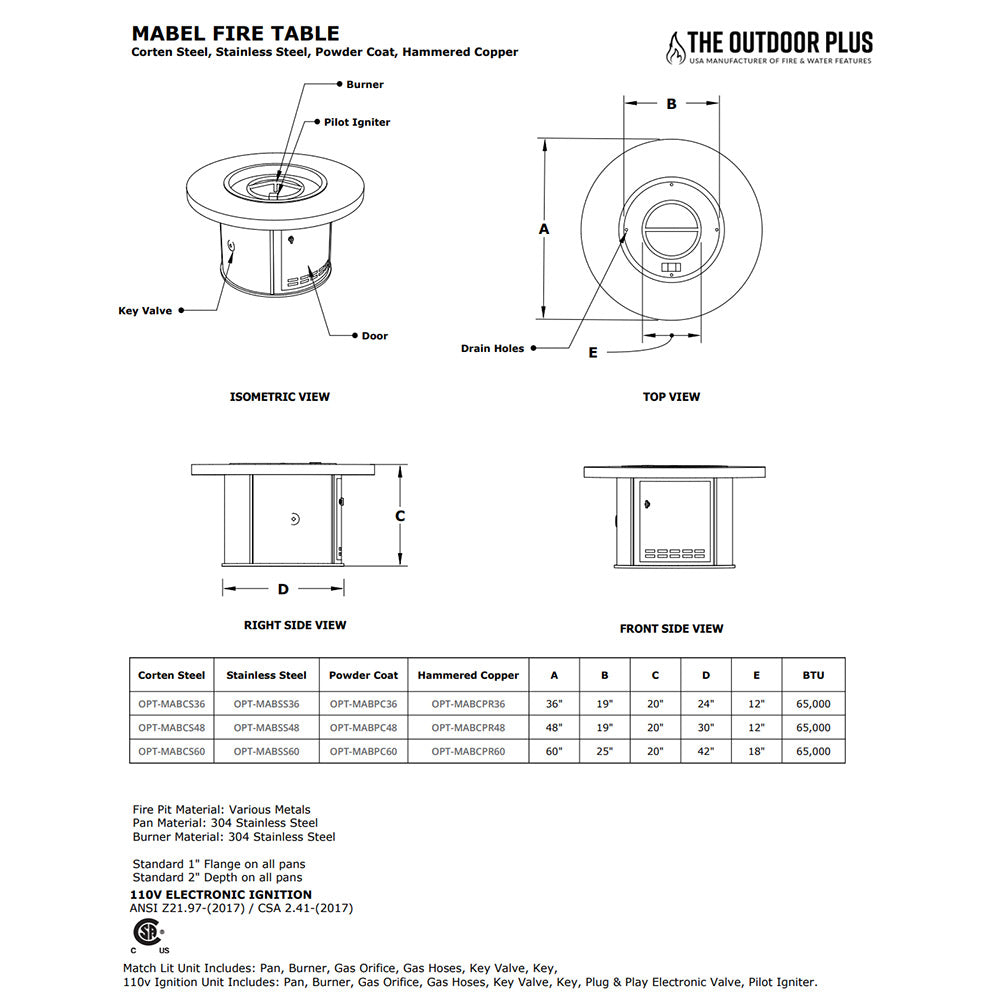 TOP Fires by The Outdoor Plus Mabel Round Stainless Steel Gas Fire Pit