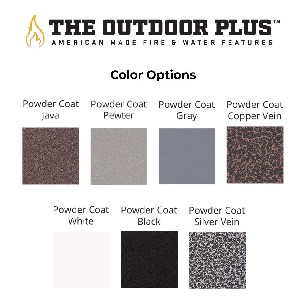 Color options card for wall-mounted gas fire torch with powder-coat finish swatches