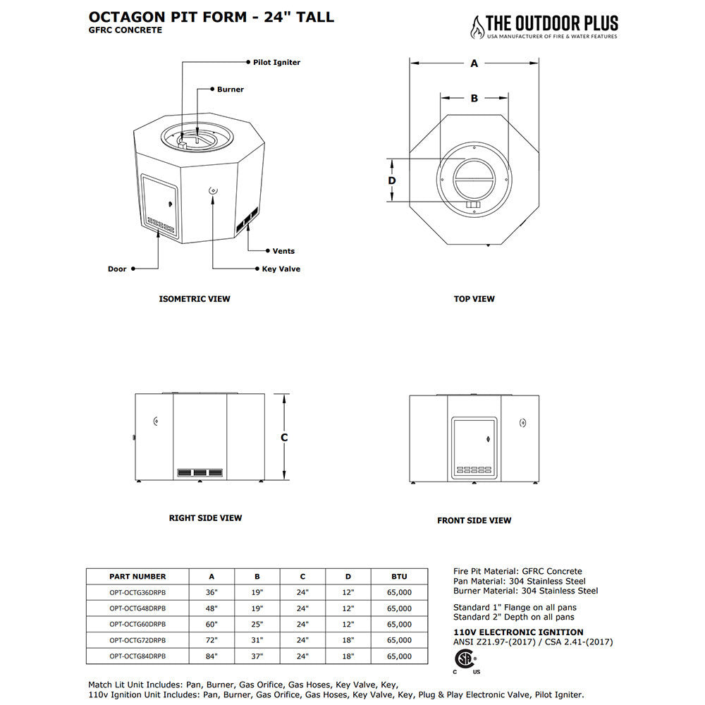 The Outdoor Plus OPT-OCTG60 Ready-to-Finish Octagon Fire Pit Kit, 60-Inch
