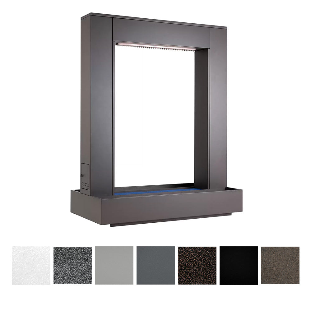60-inch steel rain curtain waterfall enclosure with dark gray powder-coated frame