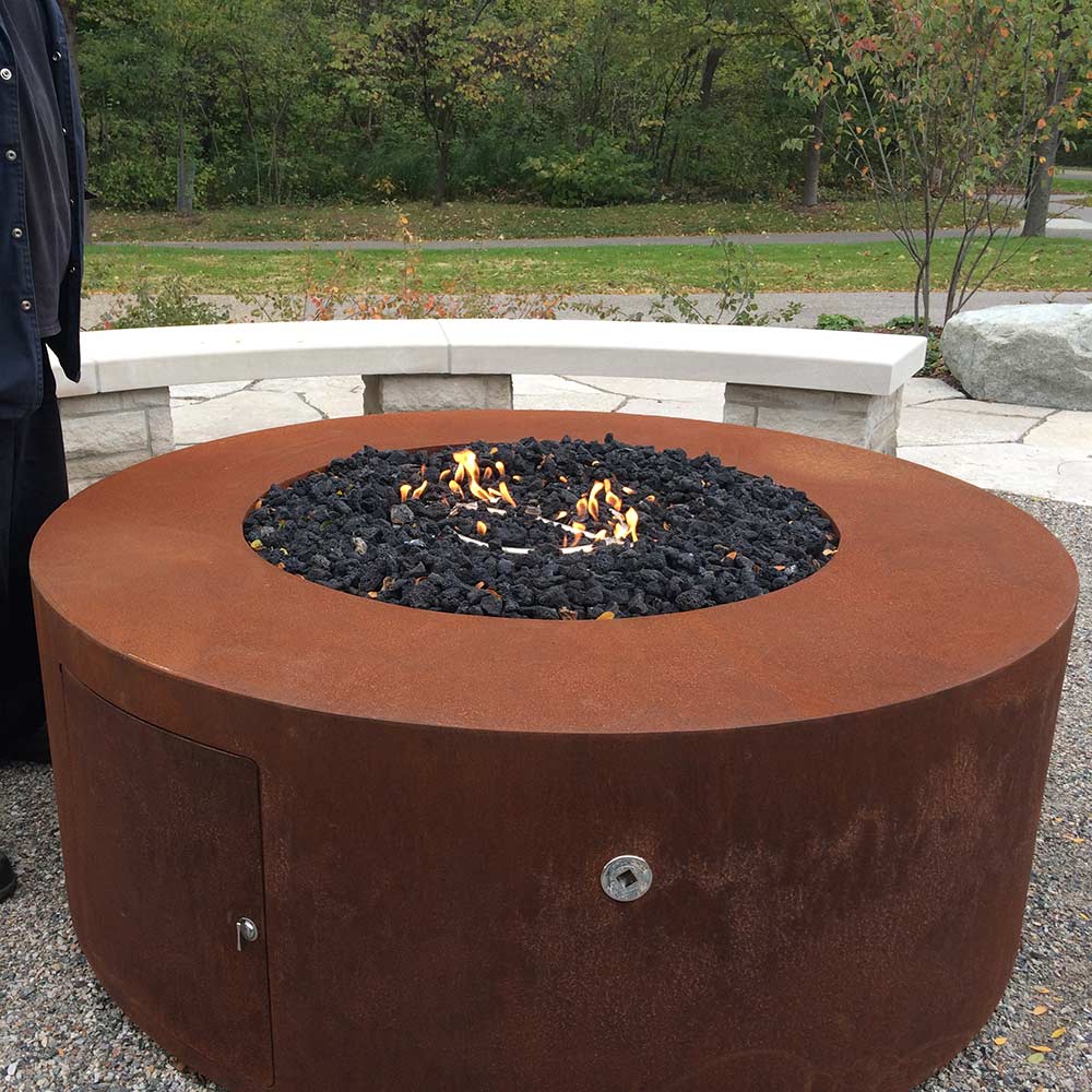 TOP Fires by The Outdoor Unity 60x24-Inch Round Corten Steel Gas Fire Pit