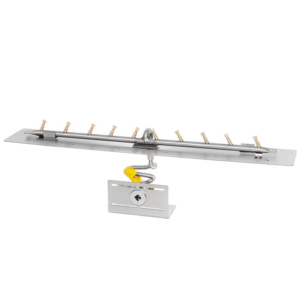Round gas fire pit burner kit with long burner bar and ignition ports