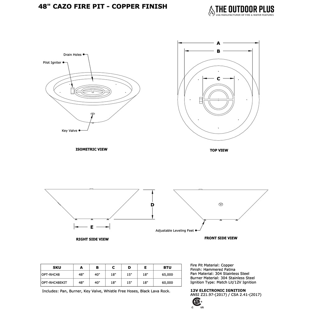 TOP Fires by The Outdoor Plus Cazo 48-Inch Round Copper Gas Fire Pit