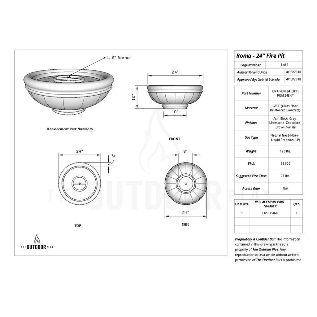 TOP Fires by The Outdoor Plus Roma Round Concrete Gas Fire Bowl