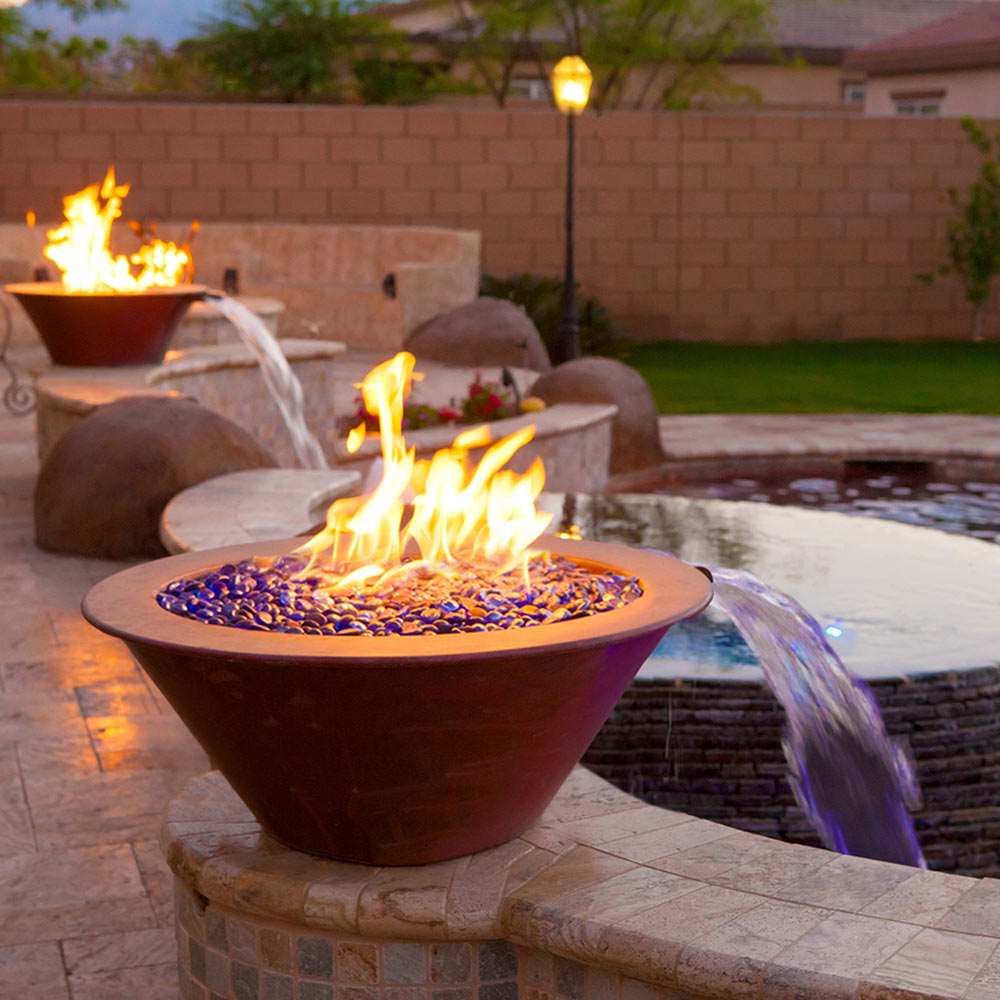 TOP Fires by The Outdoor Plus Cazo Round Powder Coat Gas Fire and Water Bowl