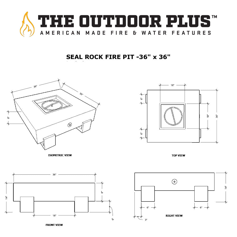 The Outdoor Plus Seal Rock Square Powder Coated Steel Gas Fire Pit