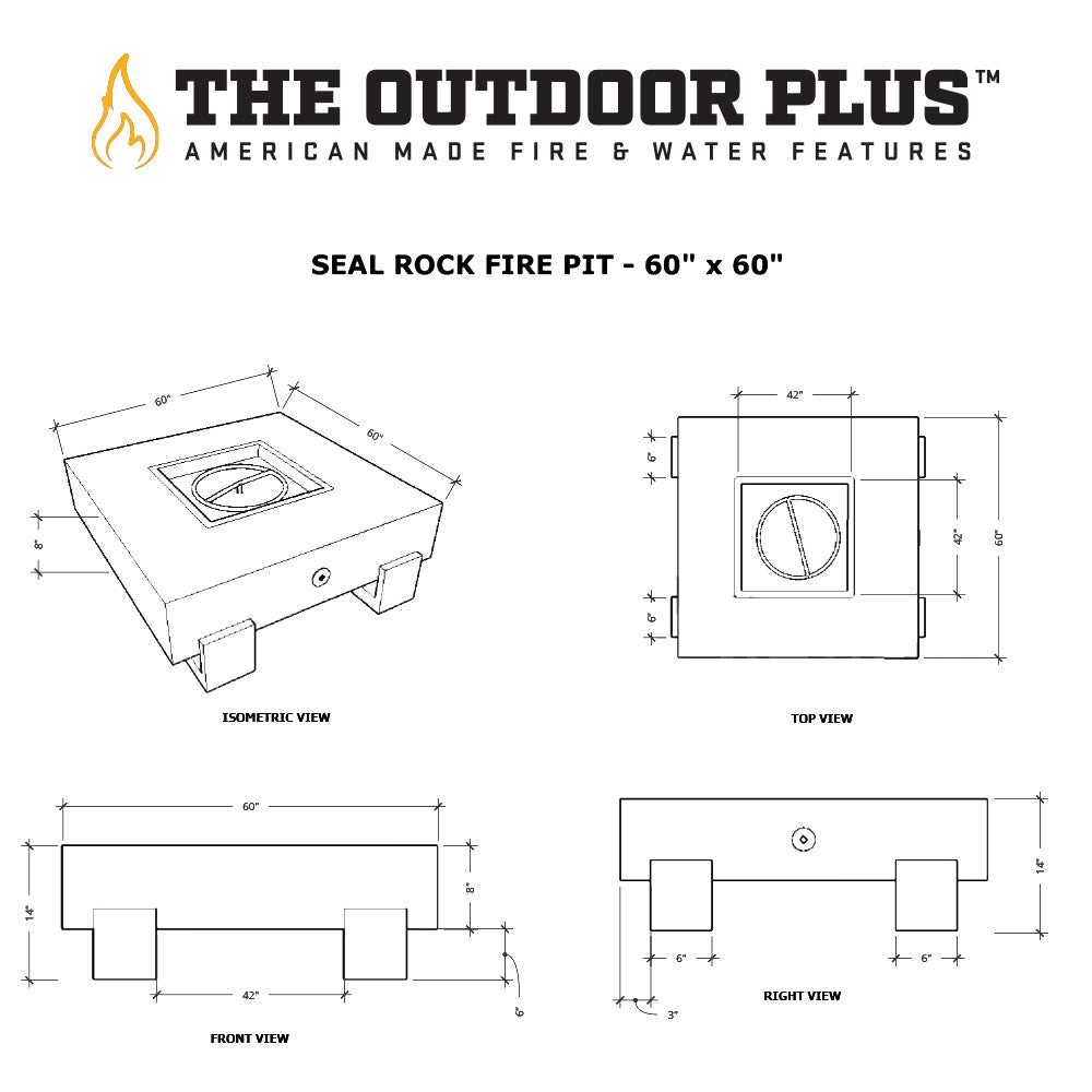 The Outdoor Plus Seal Rock Square Powder Coated Steel Gas Fire Pit