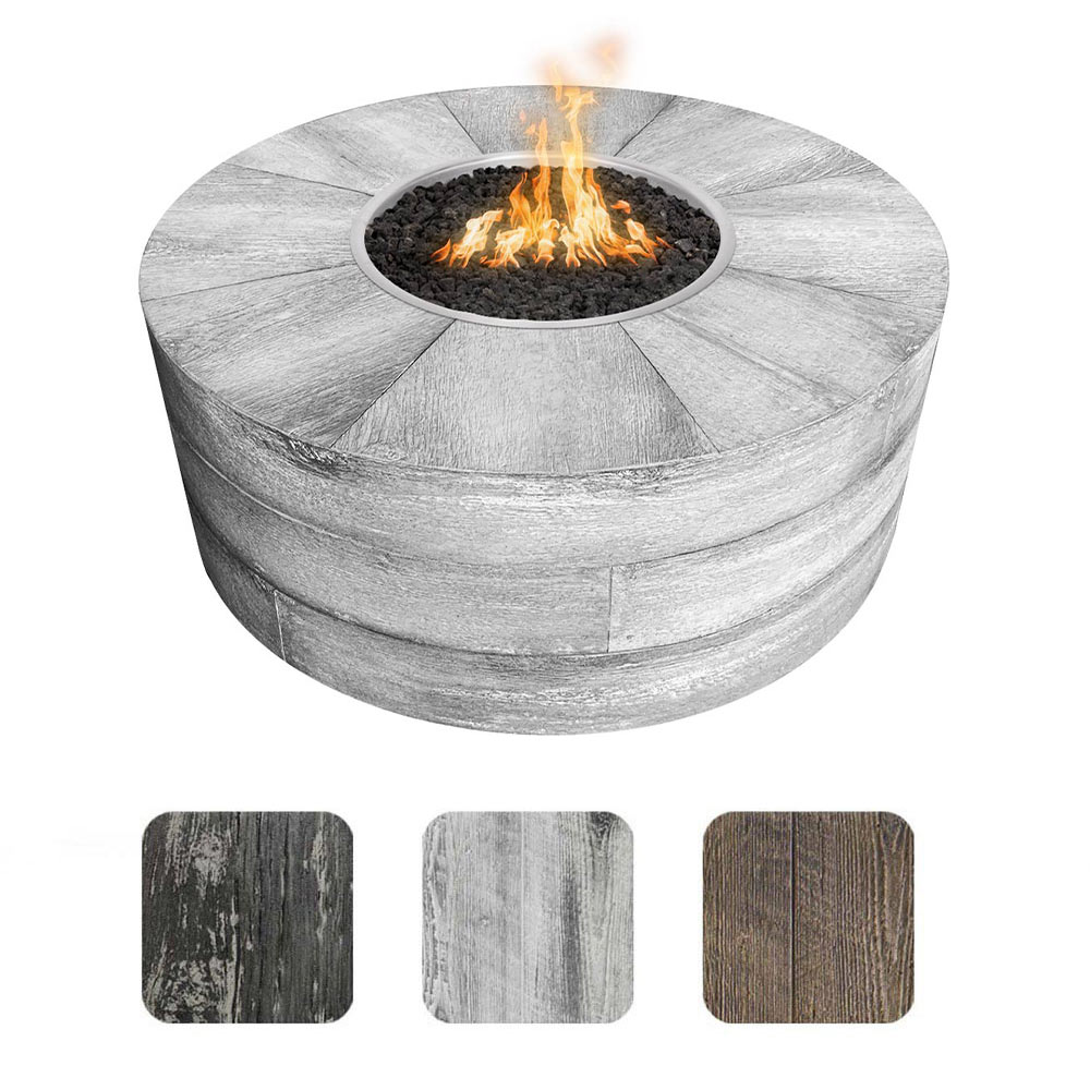 TOP Fires by The Outdoor Plus Sequoia 24-Inch Tall Round Wood Grain Concrete Gas Fire Pit