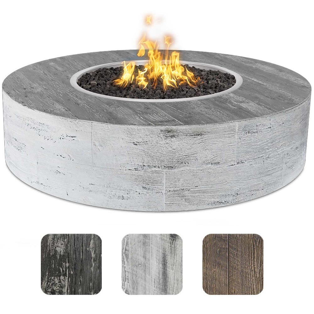 TOP Fires by The Outdoor Plus Sequoia 16-Inch Tall Round Wood Grain Concrete Gas Fire Pit