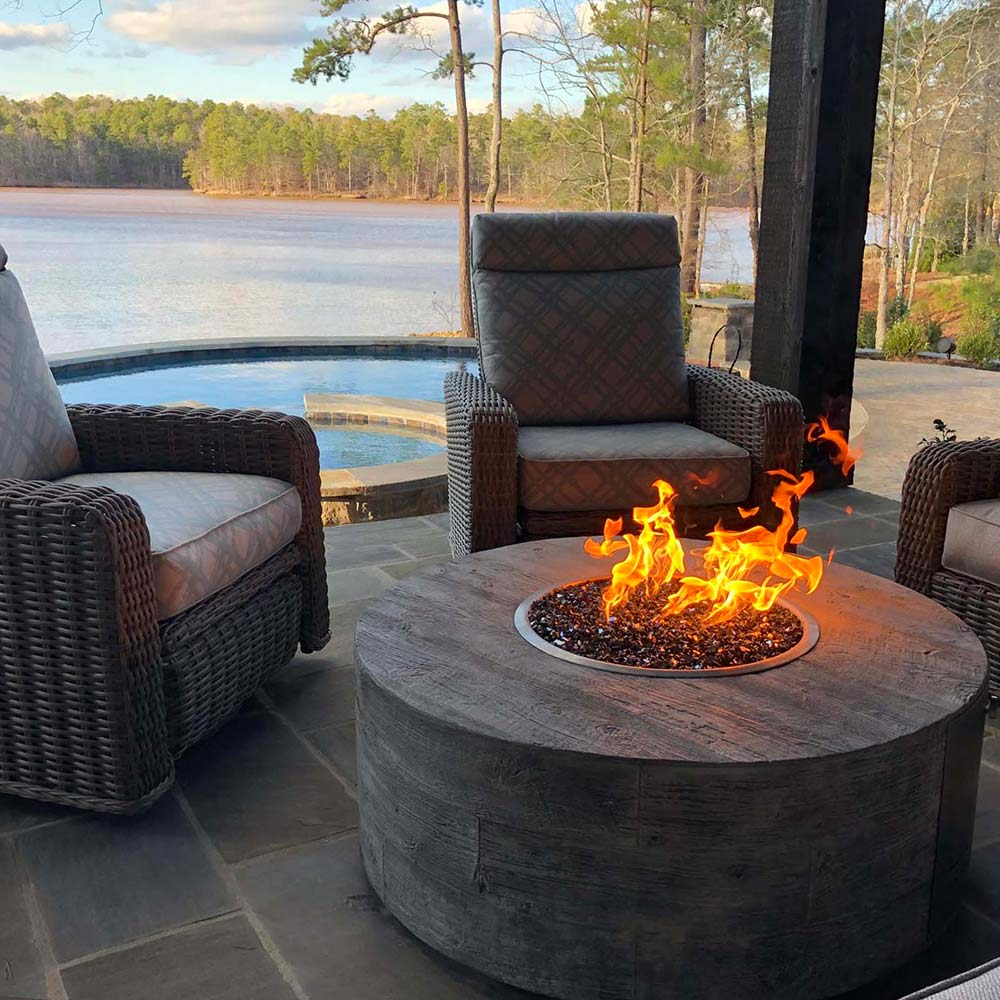 TOP Fires by The Outdoor Plus Sequoia 16-Inch Tall Round Wood Grain Concrete Gas Fire Pit