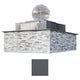 Square gas fire and water bowl with dark gray stone surround and dark metal cap