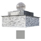 Square gas fire and water bowl with light gray stone surround and dark metal cap