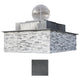 Square gas fire and water bowl with speckled dark stone surround and dark metal cap