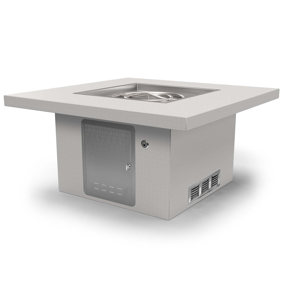 Ready-to-finish square fire pit table kit with access door and burner opening