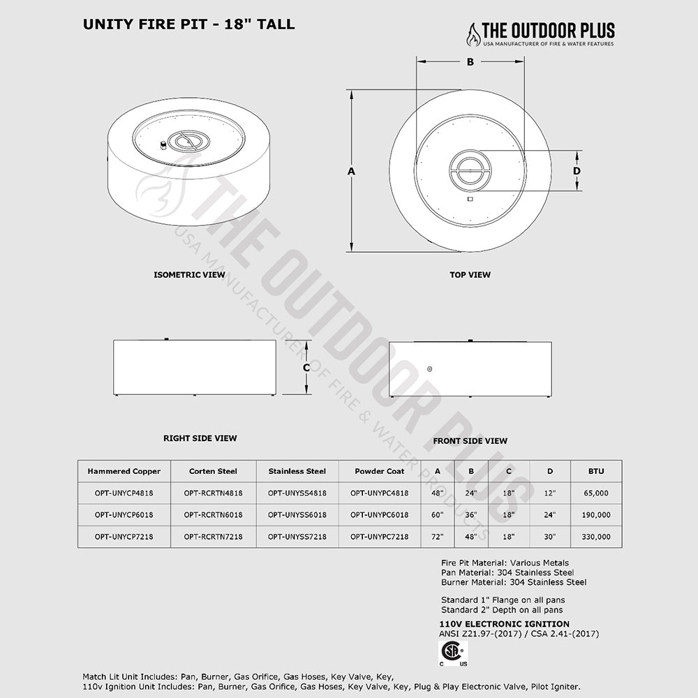 TOP Fires by The Outdoor Unity 48x18-Inch Round Stainless Steel Gas Fire Pit