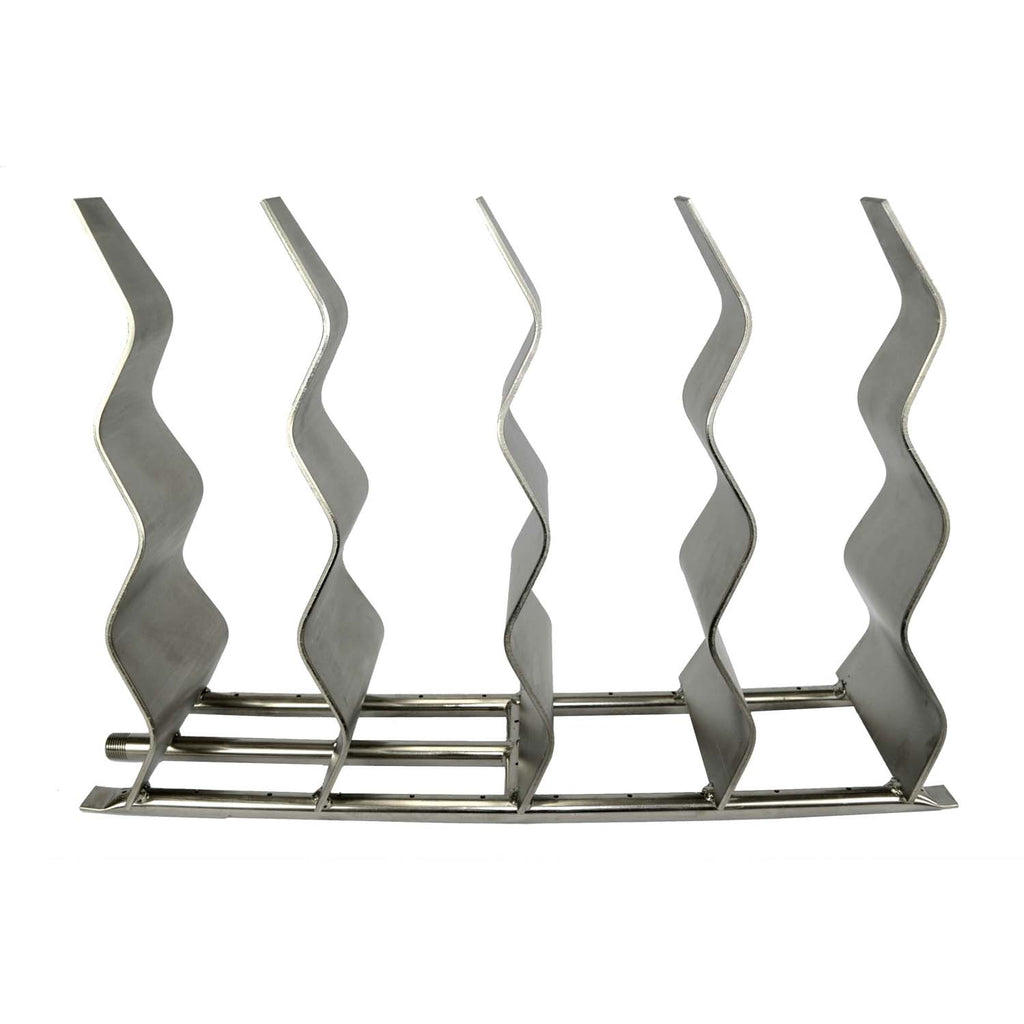 Stainless steel fireplace wave burner screen with five curved flame channels