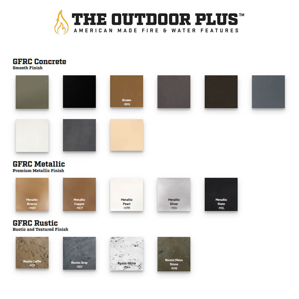 Fire and water bowl finish swatch board with GFRC and metallic color samples