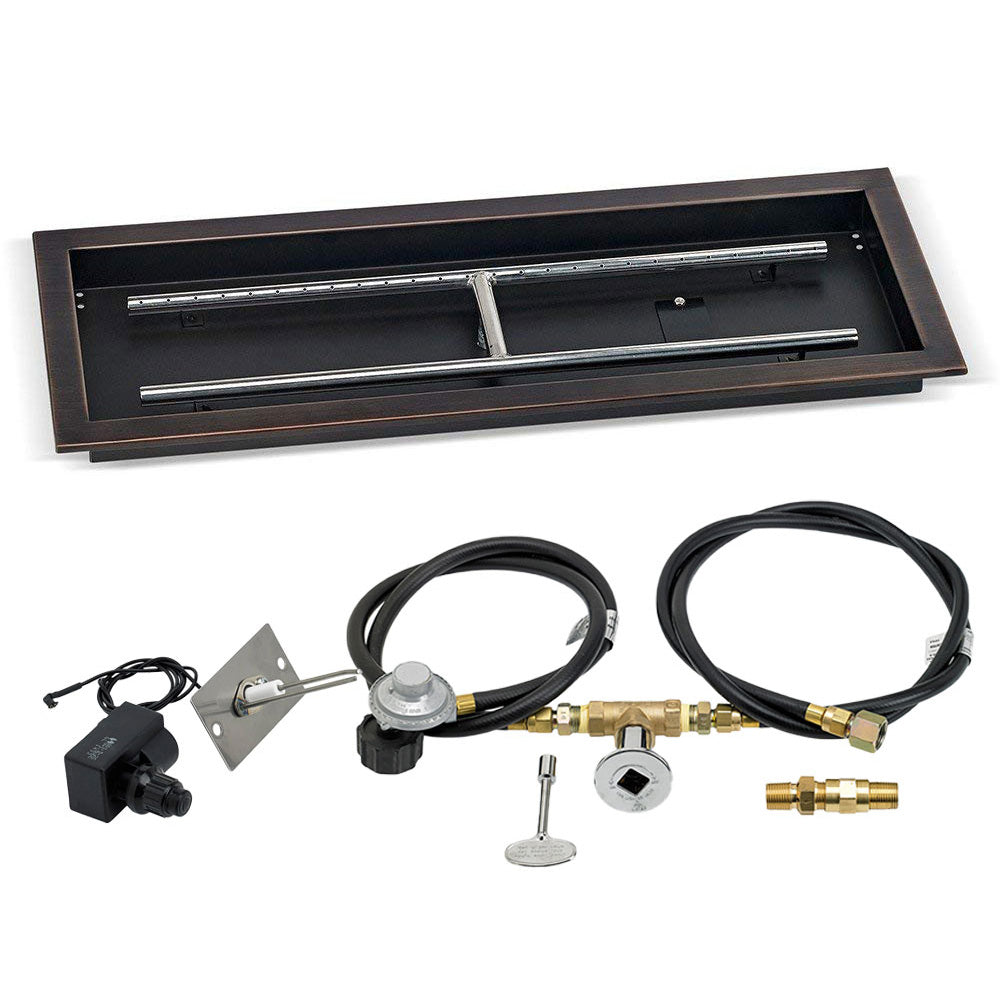 American Fire Glass Spark Ignition Fire Pit Kits, Oil Rubbed Bronze Rectangular Bowl Pans