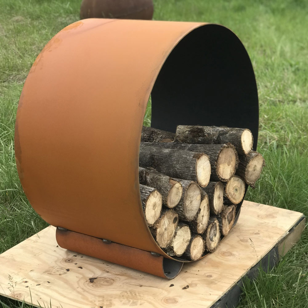 Fire Pit Art The Orbit Round Steel Wood Log Rack - Thumbnail 4