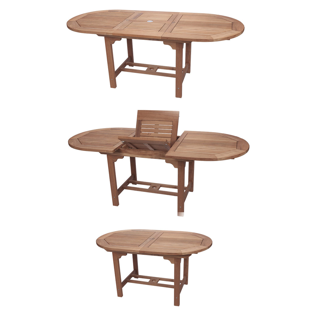 Royal Teak Collection P21 9-Piece Teak Patio Dining Set with 96/120-Inch Oval Expansion Table & Avant Stacking Chairs