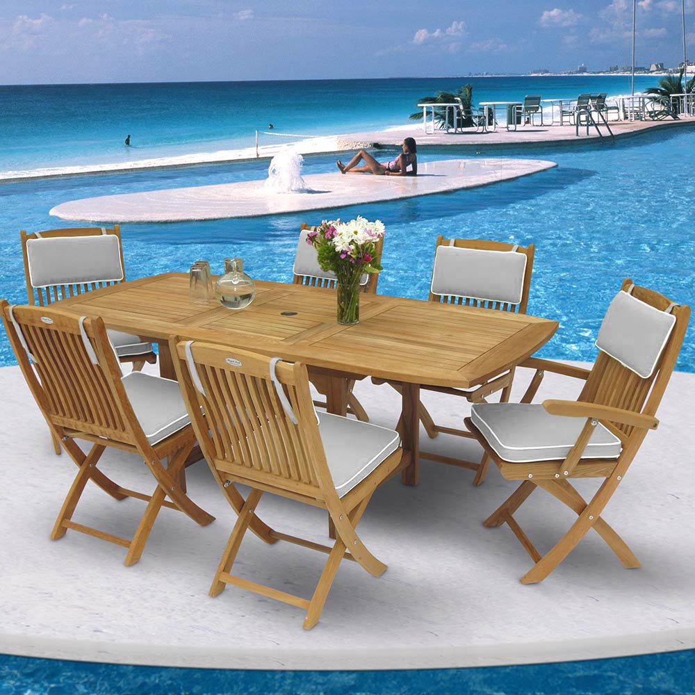 Royal Teak Collection P13 7-Piece Teak Patio Dining Set with 60/78x35-Inch Rectangular Expansion Table & Sailor Folding Chairs