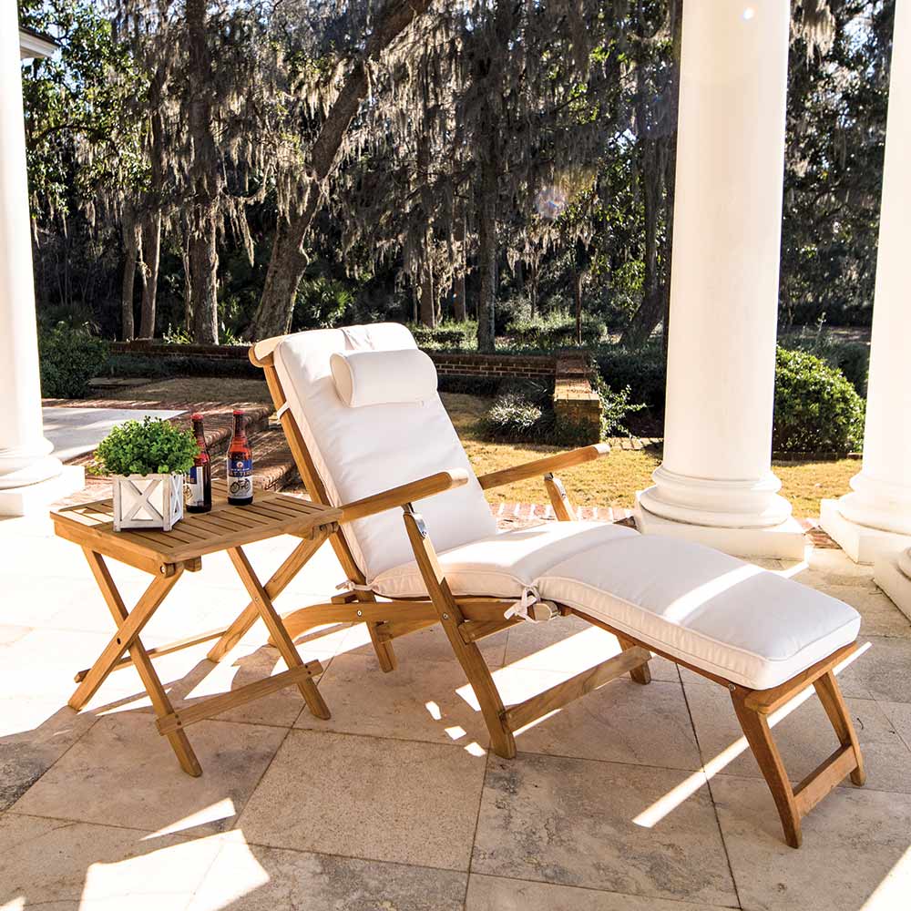 Royal Teak Collection P133 2-Piece Teak Patio Conversation Set with Steamer Lounger & 20-Inch Square Folding Picnic Table