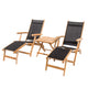 Royal Teak Collection P137 3-Piece Teak Patio Conversation Set with Sling Steamer Loungers & 20-Inch Square Folding Picnic Table