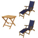 Royal Teak Collection P137 3-Piece Teak Patio Conversation Set with Sling Steamer Loungers & 20-Inch Square Folding Picnic Table