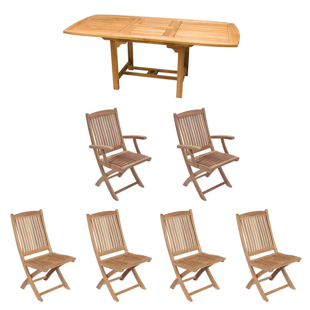 Royal Teak Collection P13 7-Piece Teak Patio Dining Set with 60/78x35-Inch Rectangular Expansion Table & Sailor Folding Chairs