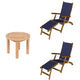 Royal Teak Collection P140 3-Piece Teak Patio Conversation Set with Sling Steamer Loungers & 20-Inch Round Side Table