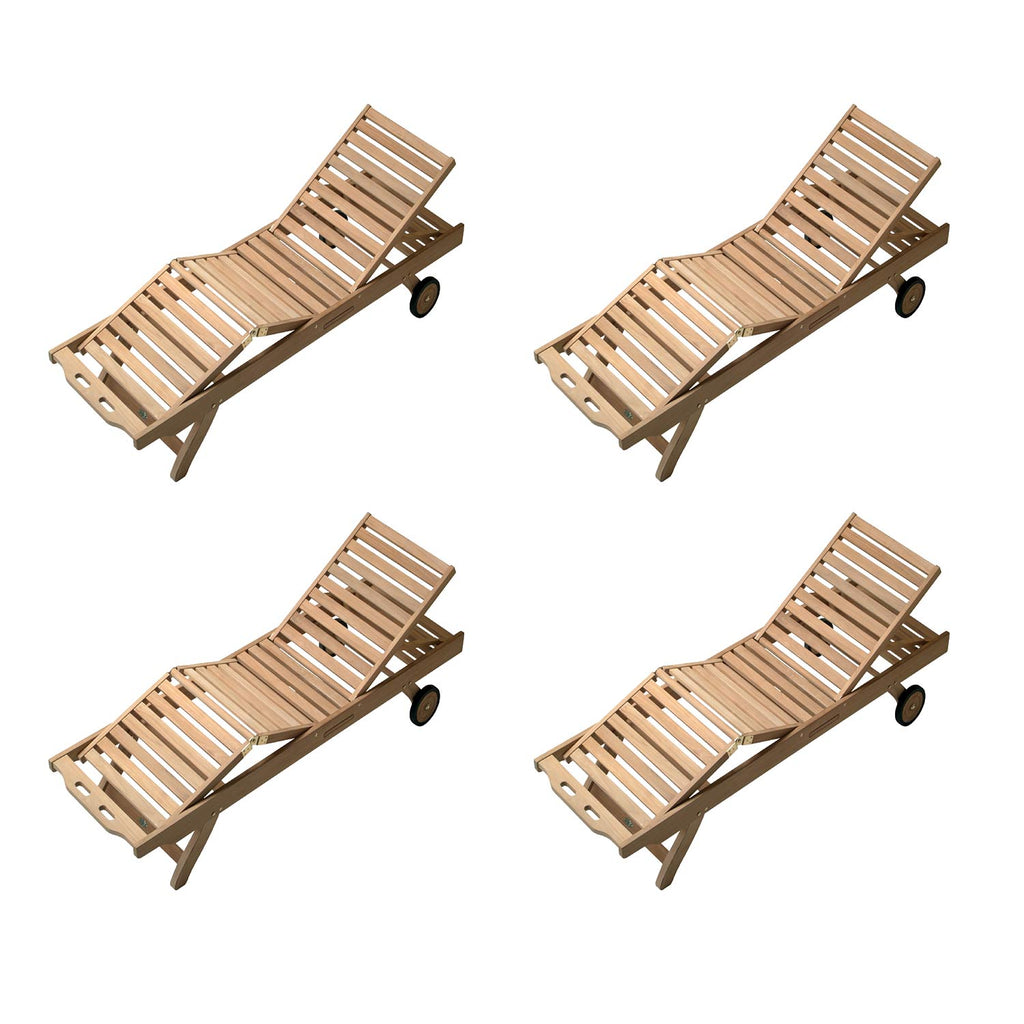 Royal Teak Collection P141 4-Piece Teak Patio Conversation Set with 4 Sun Bed Loungers