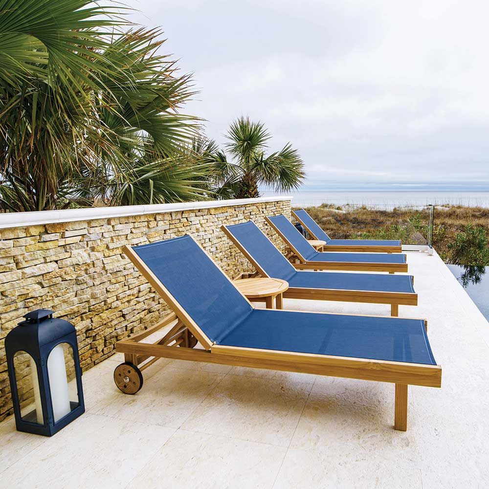 Royal Teak Collection P145 6-Piece Teak Patio Conversation Set with Sling Sundaze Loungers & 20-Inch Round Side Tables